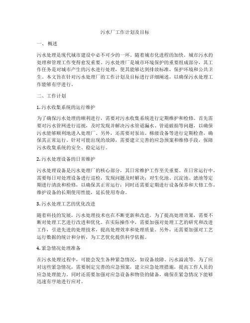 污水厂工作计划及目标
