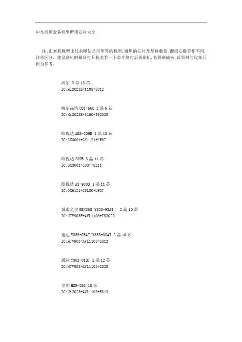 中九机顶盒各种机型机芯IC大全供大家分享刷机必备