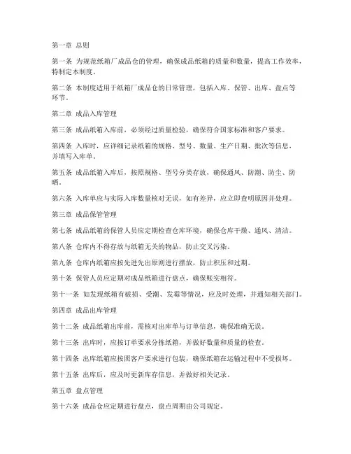 纸箱厂成品仓管理制度范本