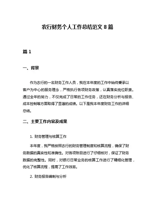 农行财务个人工作总结范文8篇