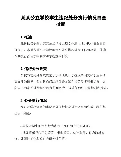 某某公立学校学生违纪处分执行情况自查报告