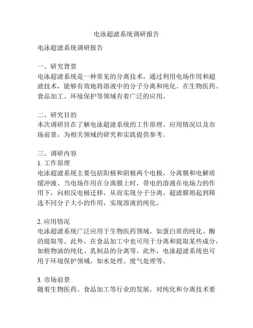 电泳超滤系统调研报告