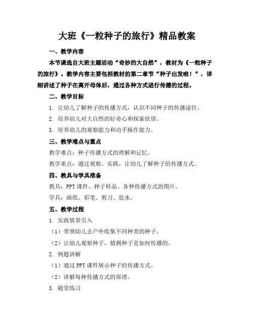 大班《一粒种子的旅行》精品教案