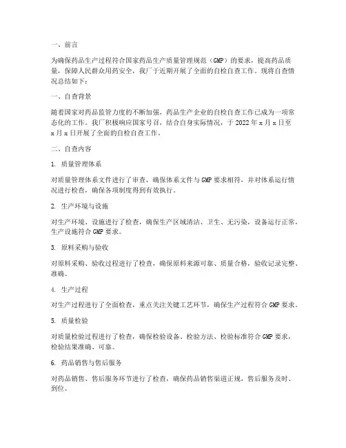 药厂自检自查总结范文