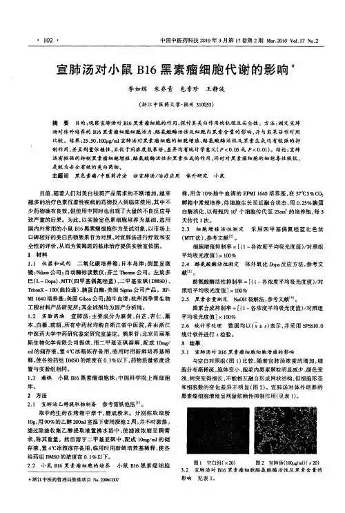 宣肺汤对小鼠B16黑素瘤细胞代谢的影响