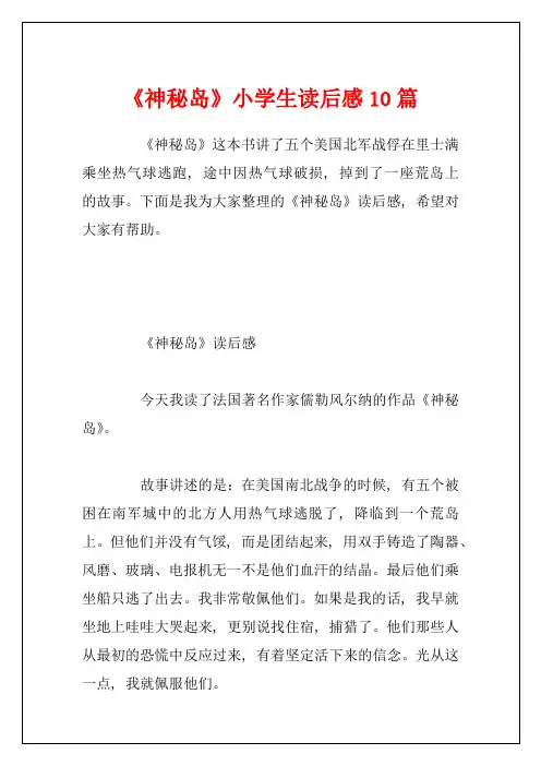 《神秘岛》小学生读后感10篇