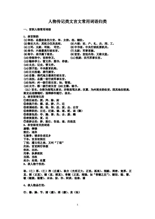 (完整word版)高考人物传记类文言文常用词语归类(很详细哦)