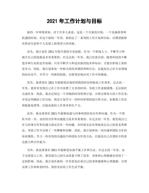 2021年工作计划与目标