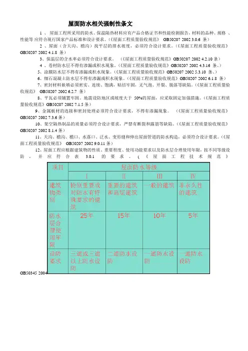 屋面防水相关强制性条文