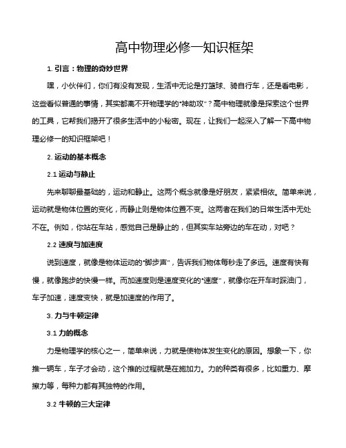 高中物理必修一知识框架