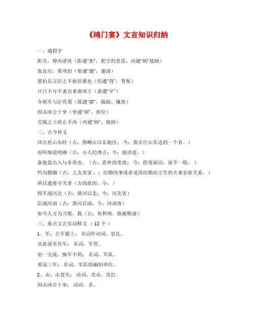 《鸿门宴》文言知识归纳