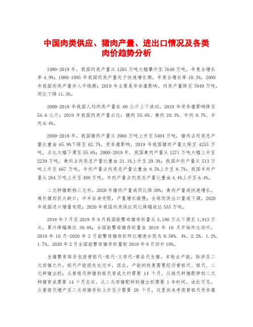 中国肉类供应、猪肉产量、进出口情况及各类肉价趋势分析