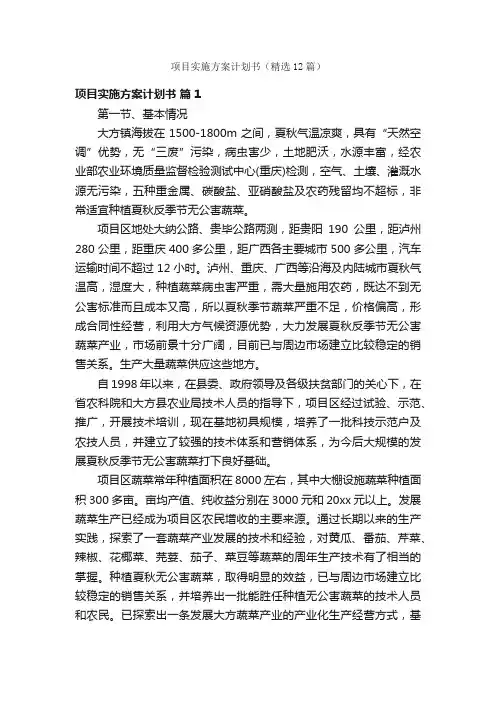 项目实施方案计划书（精选12篇）