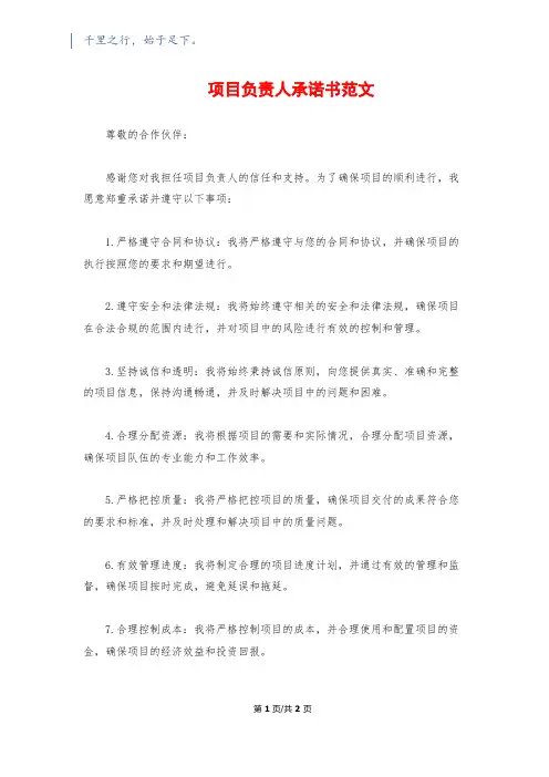 项目负责人承诺书范文
