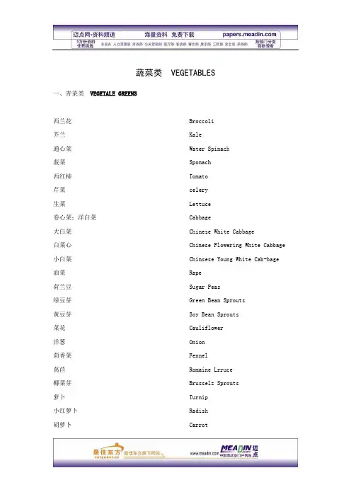 餐厅实用英语---蔬菜类