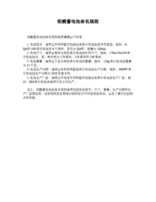 铅酸蓄电池命名规则