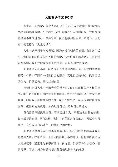 人生考试作文800字