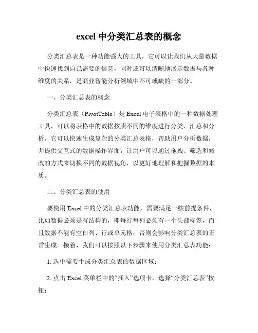 excel中分类汇总表的概念