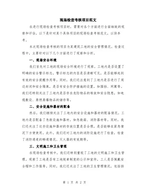 现场检查考核项目范文