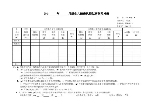 年      月新生儿破伤风疑似病例月报表