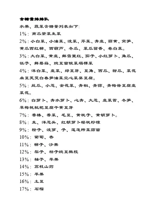 食物含糖量和糖转化率对照表格-食物含糖量对照表格