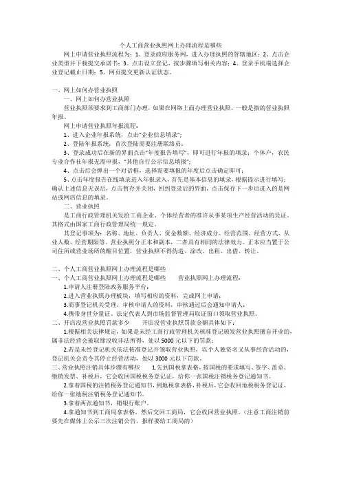 个人工商营业执照网上办理流程是哪些