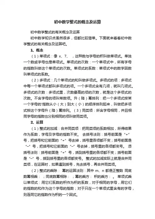 初中数学整式的概念及运算