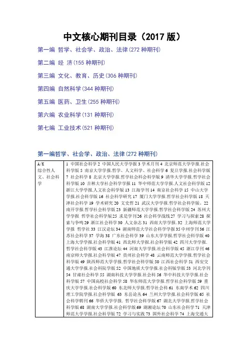 中文核心期刊目录(2017版)