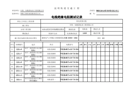 电缆绝缘电阻测试记录 电线