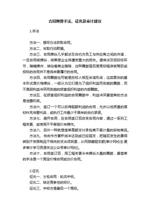 合同舞弊手法、征兆及审计建议