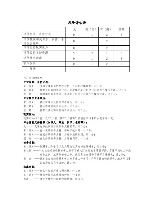 风险评估表