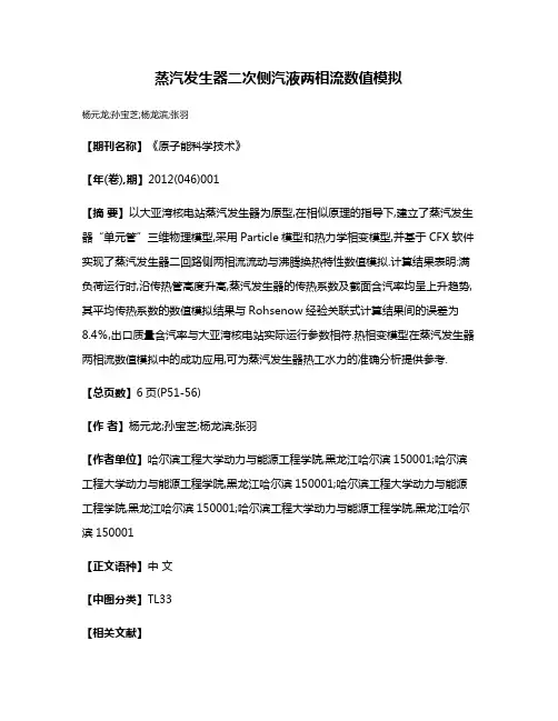 蒸汽发生器二次侧汽液两相流数值模拟