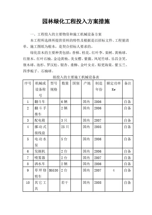 园林绿化工程投入方案措施