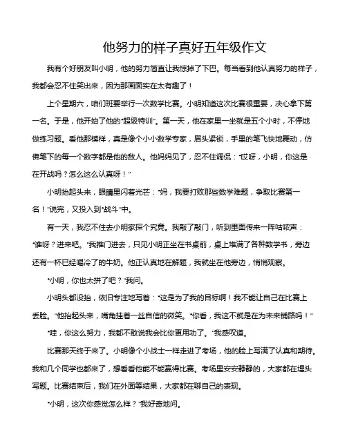 他努力的样子真好五年级作文