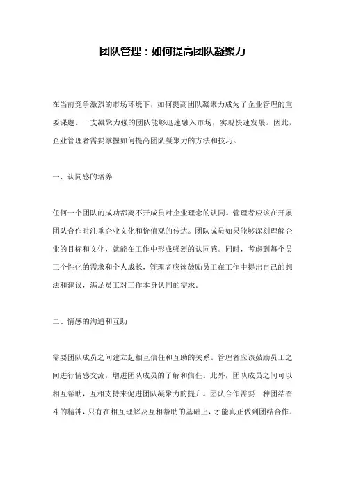 团队管理：如何提高团队凝聚力