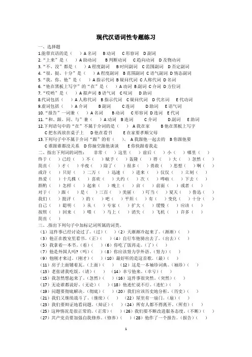 (完整版)现代汉语词性专题练习