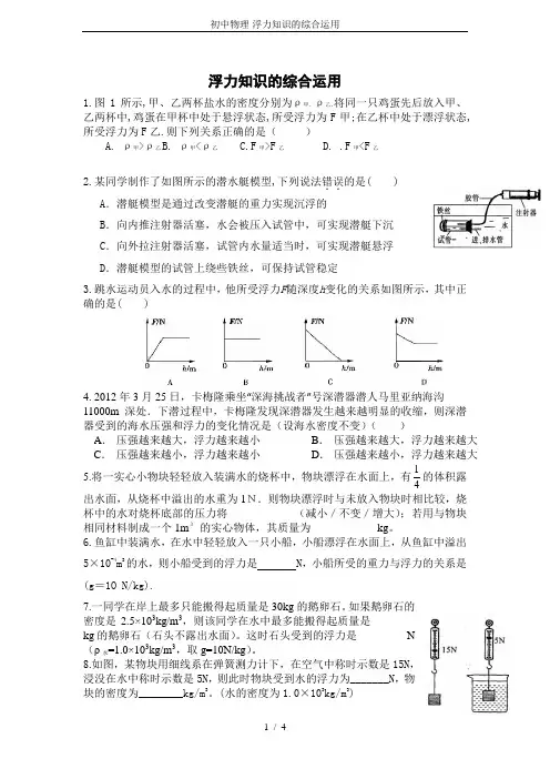 初中物理-浮力知识的综合运用