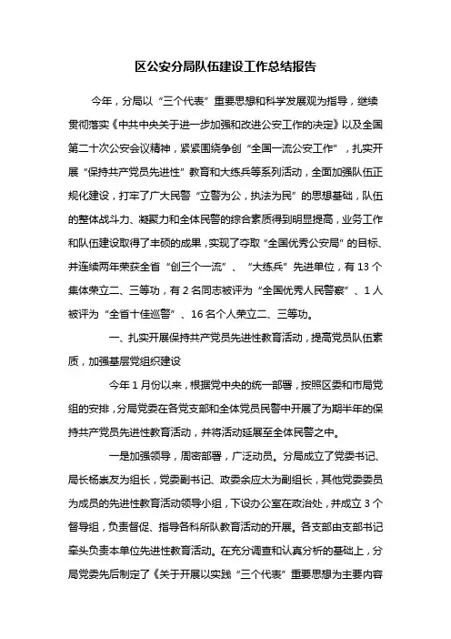 区公安分局队伍建设工作总结报告 精品