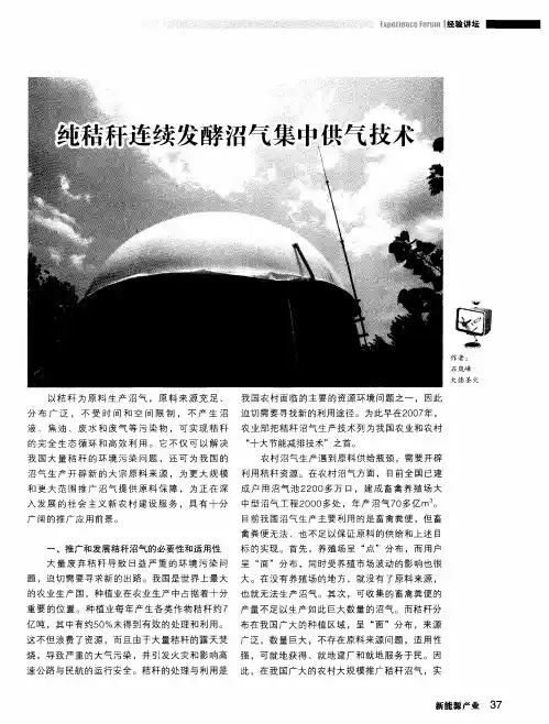 纯秸秆连续发酵沼气集中供气技术