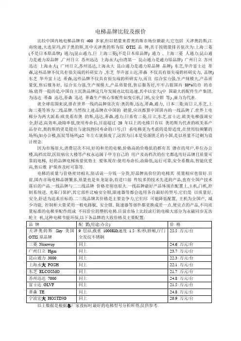 电梯品牌比较及报价