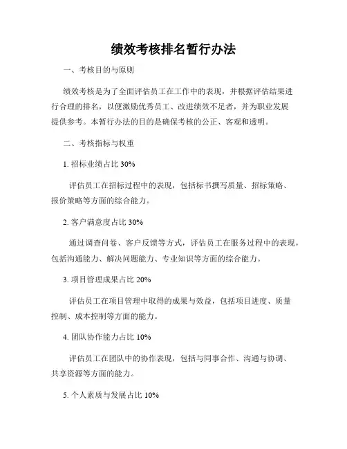 绩效考核排名暂行办法
