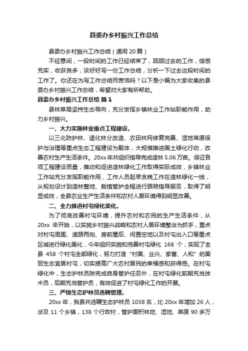 县委办乡村振兴工作总结（通用20篇）
