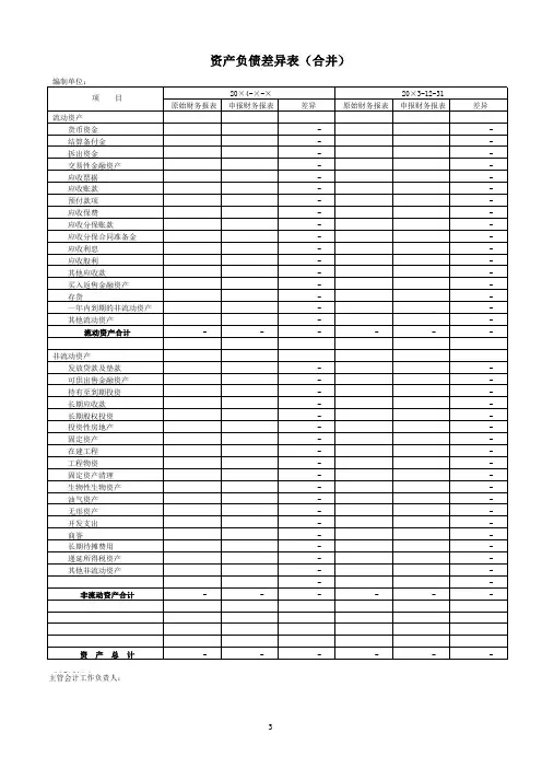 公司资产负债差异表