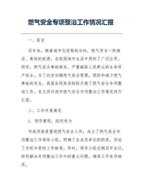 燃气安全专项整治工作情况汇报