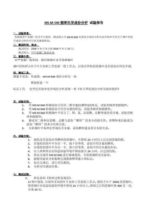 烟叶成份分析检测测试报告
