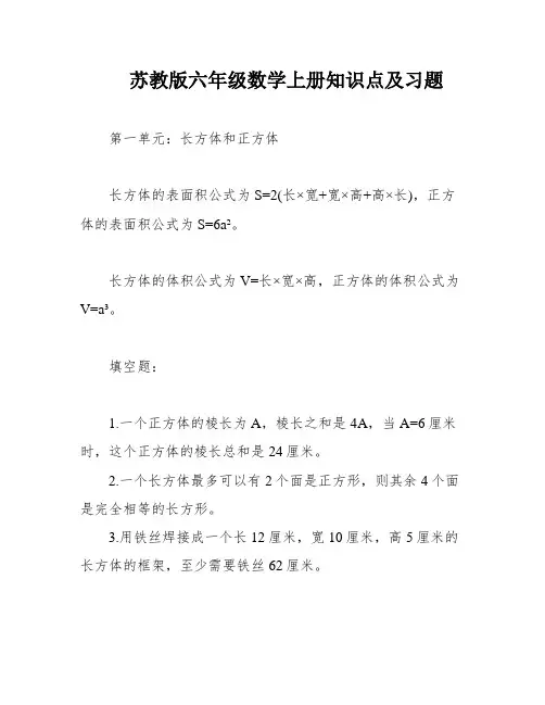 苏教版六年级数学上册知识点及习题