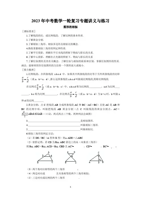 2023年中考苏科版数学一轮复习专题讲义与练习-图形的相似