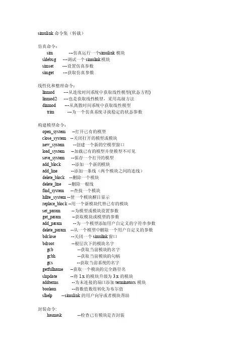 simulink命令集及常见问题