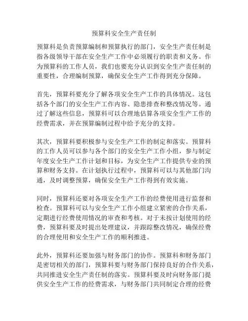 预算科安全生产责任制