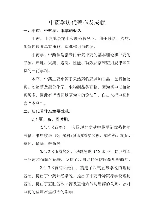 中药学历代著作及成就